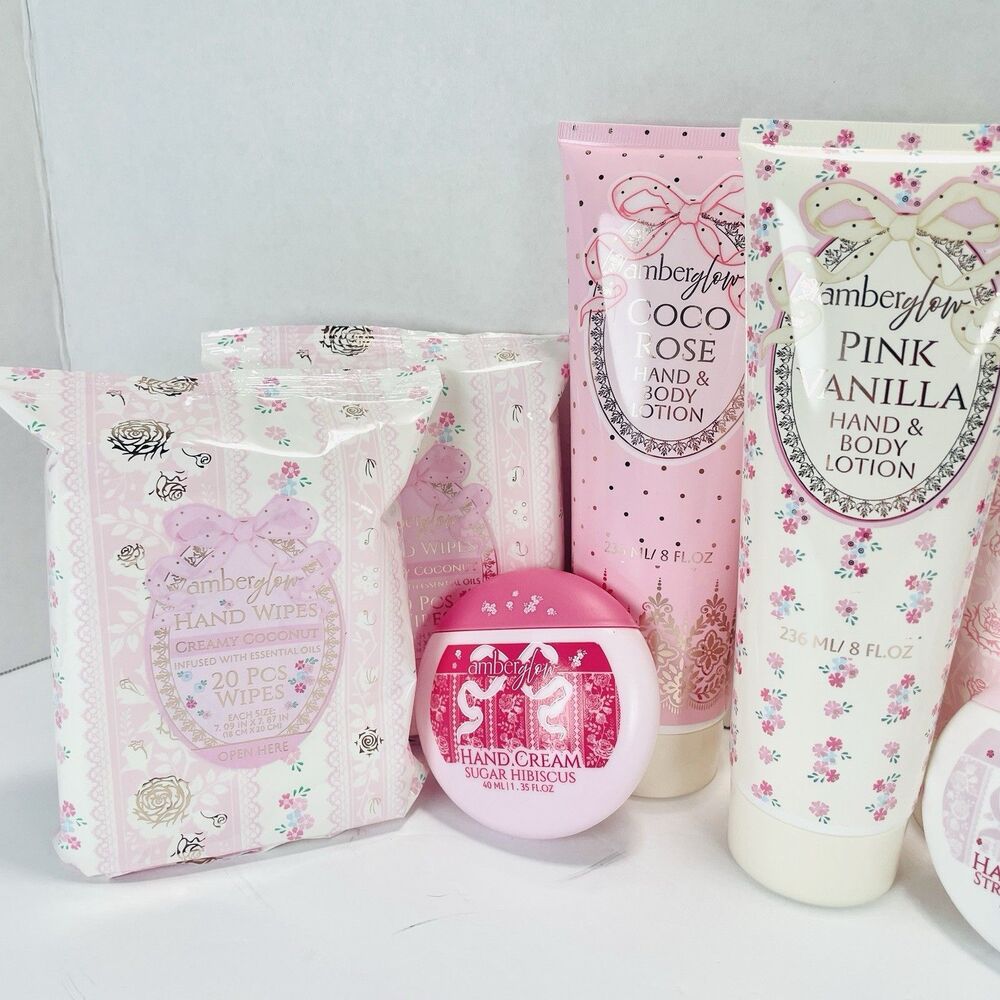 10 Piece Bundle Amber Glow Set Lotions Hand Wipes Deodorant Bath Bombs New - Picture 2 of 16